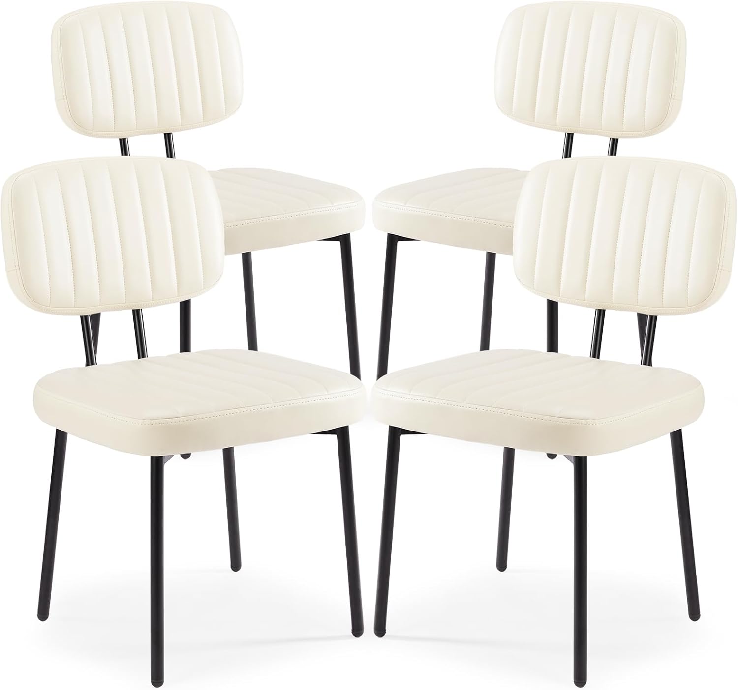 Sweetcrispy Dining Chairs Set of 4, Upholstered Mid Century Modern Kitchen Dining Room Accent Chairs with Faux Leather Cushion Seat & Metal Legs for Kitchen, Living Room – Cream White